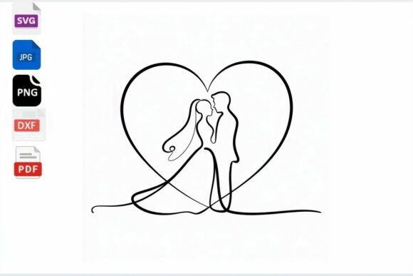 Download Bride Groom Heart Line Art SVG Wedding - Premium Resources