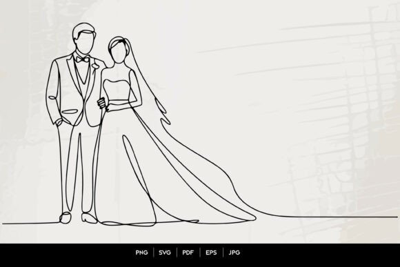 Download Bride and Groom Wedding Couple Line Art - Premium Resources