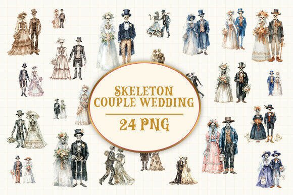 Download Watercolor Skeleton Bride &amp; Groom Bundle - Premium Bundle